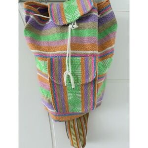 Vintage Tribal Aztec Woven Bucket Bag Backpack Large Colorful Boho Multicolor